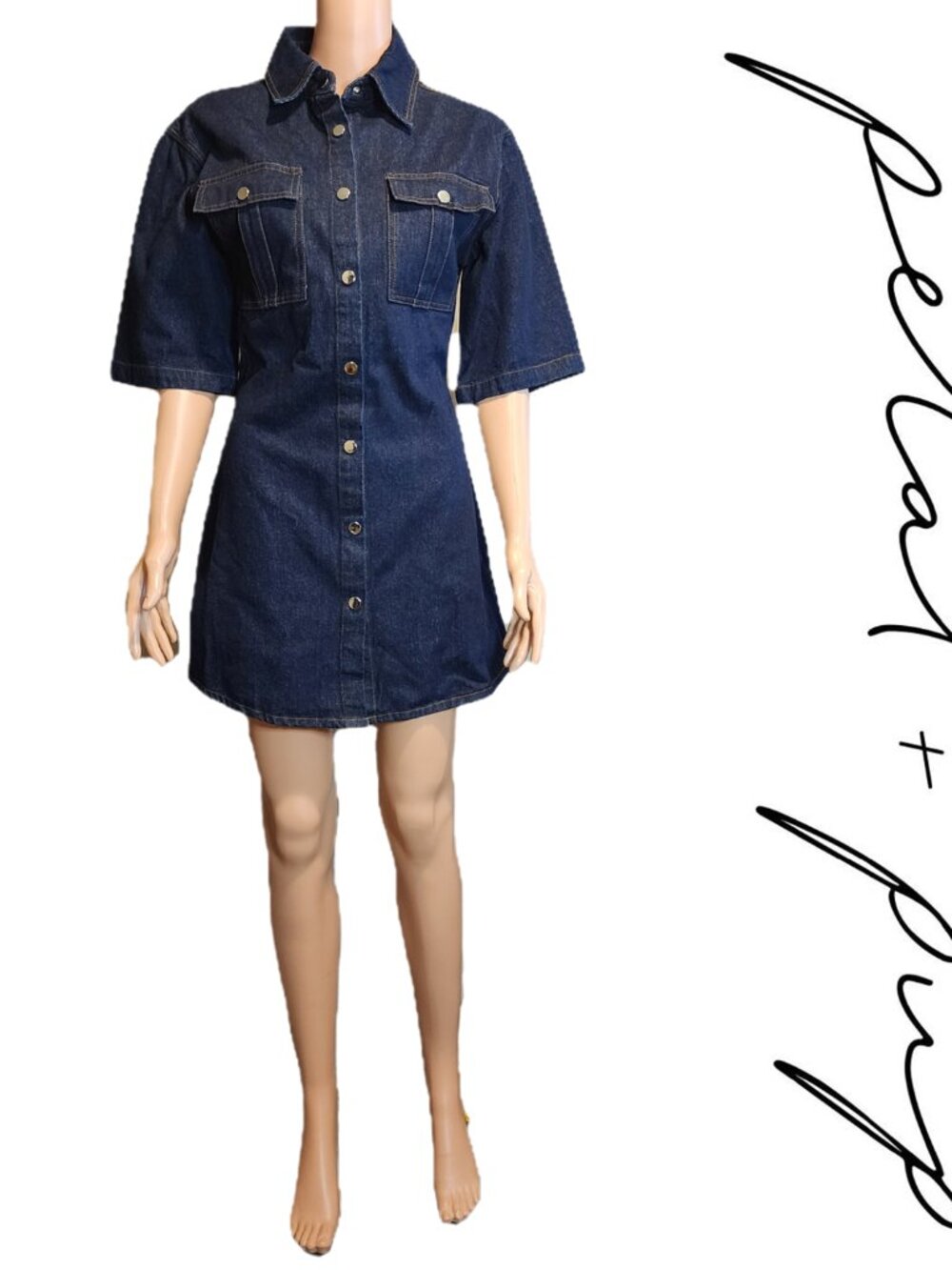 Petal & Pup Hailey Denim Mini Dress XS Blue Button Front Shirt Dress NWOT - Picture 2 of 8